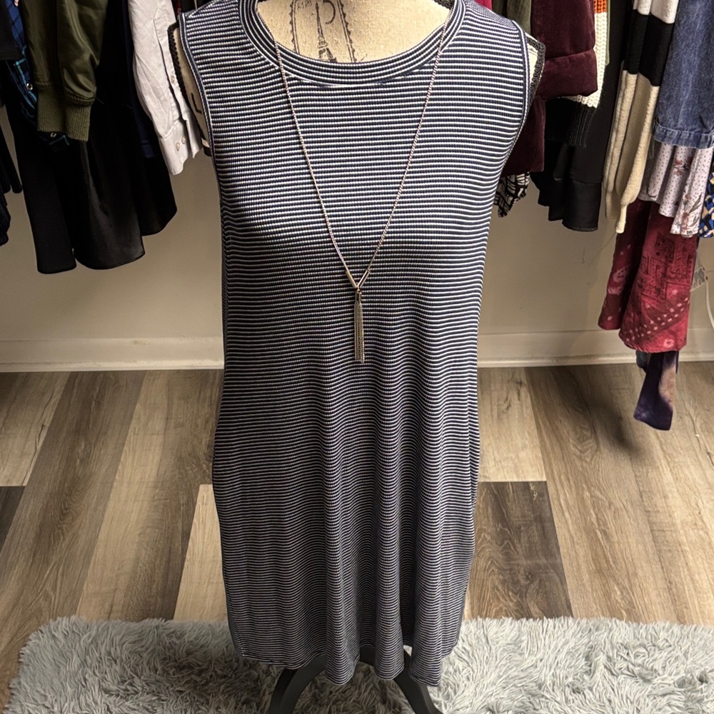 Y2K Striped Midi Dress with Attached Necklace